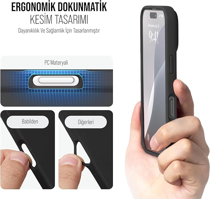 iPhone 16 Pro İle Uyumlu Kılıf İnce Ve Dayanıklı Sıvı Silikon 3 Katmanlı Tam Kaplamalı Şık Yumuşak Jel Hissi Yüksek Kalite Kauçuk Telefon Kılıfı (Siyah) - Görsel 5