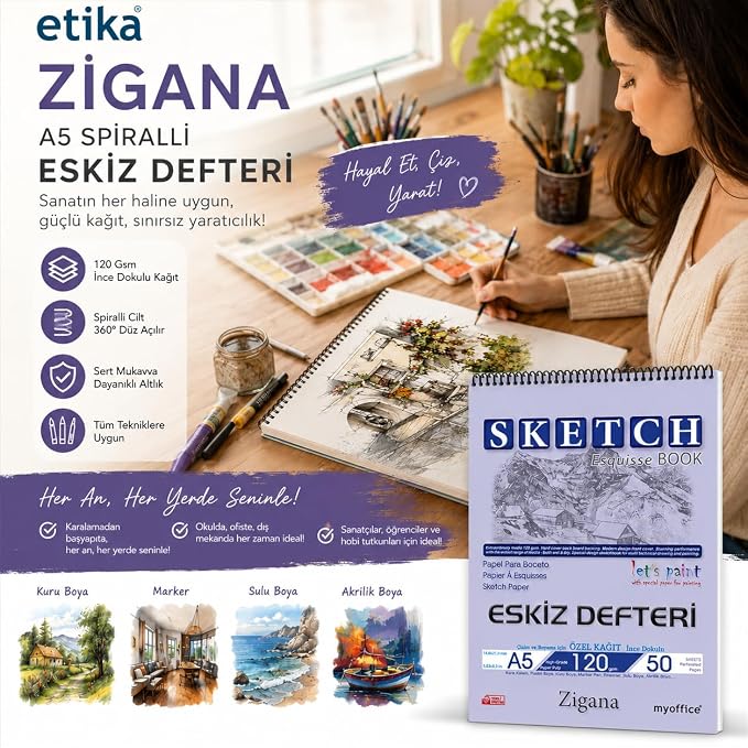 Zigana A5 Spiralli Eskiz Defteri, 50 Yaprak, 120 gr - Görsel 2