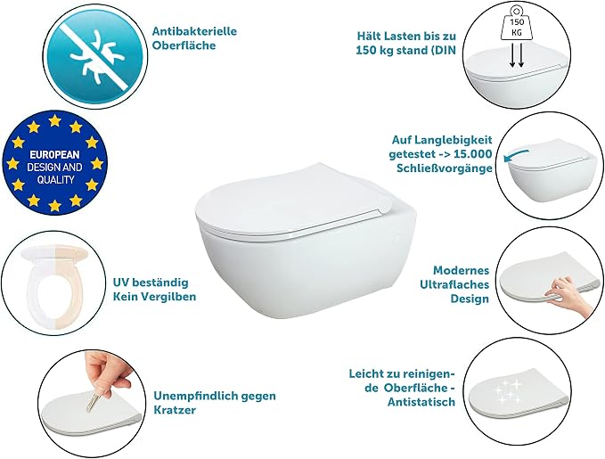 Bagno | Düz klozet kapağı, otomatik kapanmalı klozet kapağı, D şeklinde - Görsel 4