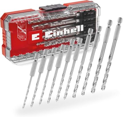 S-CASE 10 parça metal matkap ucu seti (HSS 4241 çelikten yapılmış, E 6.3 sap, 135° bölünmüş nokta uç, rulo halinde haddelenmiş N tipi spiral, saklama kutusu dahil) - 49108723