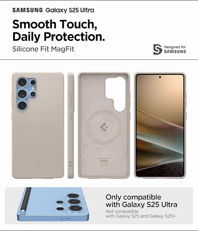 Galaxy S25 Ultra ile Uyumlu Magnet Kılıf Silicone Fit Mag Fit Kaymaz Silikon Bej Kapak - ACS09165 (Spigen TR Garantili) - Görsel 2