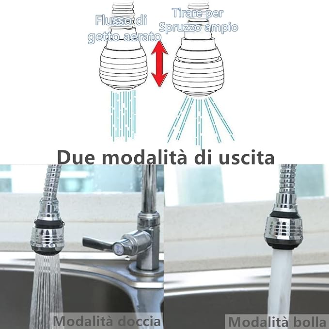 uzatma hortumu, musluk hortumu, musluk perlatörü, 360° dönebilen filtre, musluk, mutfak ve banyo için - Görsel 5