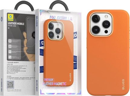 iPhone 14/15 Serisi Uyumlu Premium Deri Telefon Kılıfı (Turuncu, iPhone 14 Pro)