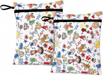 Family 2 Adet Islak Mayo ve Kirli Bez Taşıma Çantası 35x30 cm, Su Geçirmez Fermuarlı Yıkanabilir Organizer