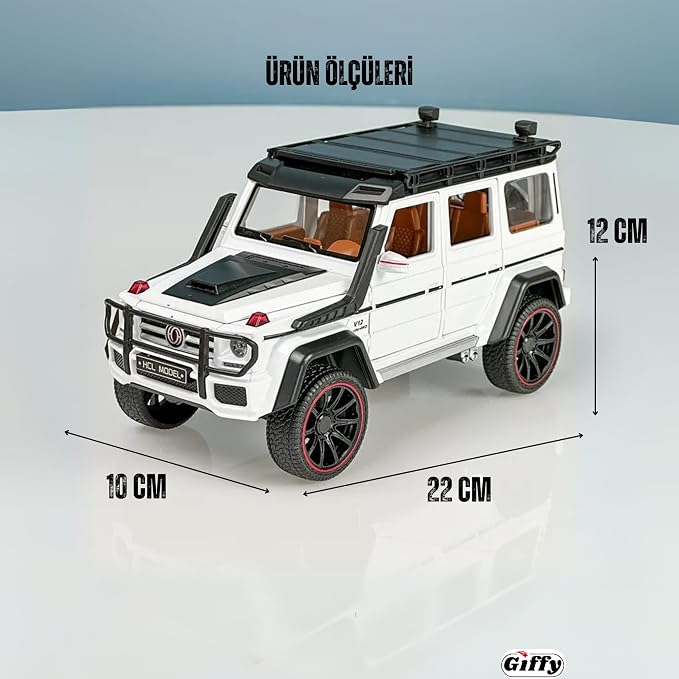G Seri Arazi Aracı Die Cast Model Kutulu Buhar Atan Çek Bırak Full Fonksiyon Kapıları Açılan 1:22 Ölçek Model Araba Kutulu Koleksiyonluk Ürün (Beyaz) - Görsel 3