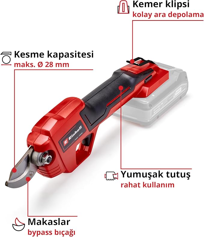 Akülü budama makası GE-LS 18 Li-Solo Power X-Change (18 V, Li-Ion, 28 mm'ye kadar dal kalınlığı, baypas bıçakları, emniyet şalteri, yumuşak sap, akü ve şarj cihazı dahil değildir) - Görsel 3