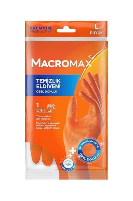 Max Büyük Boy Large Beden Temizlik Eldiveni Pamuklu İç Yüzeyli, Kaydırmaz Desenli