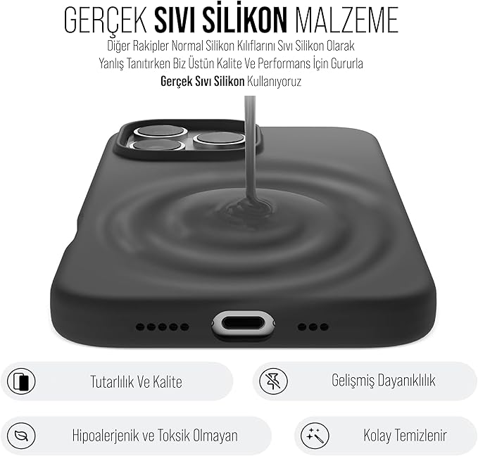 iPhone 16 Pro İle Uyumlu Kılıf İnce Ve Dayanıklı Sıvı Silikon 3 Katmanlı Tam Kaplamalı Şık Yumuşak Jel Hissi Yüksek Kalite Kauçuk Telefon Kılıfı (Siyah) - Görsel 2