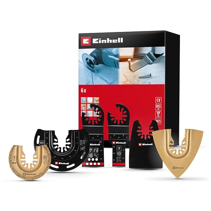 Einhell 6 Parça Multitool Seti (Dalma, HCS Yarım Daire, CrV Dalma, Karbür Uçlu Yarım Daire Testere Bıçağı, Karbür Delta Rasp, Esnek Spatula – Open Back bağlantılı) - 49708106