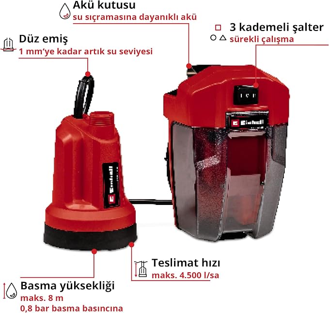 akülü temiz su pompası GE-SP 18 LL Li (1x4,0Ah) - Görsel 3