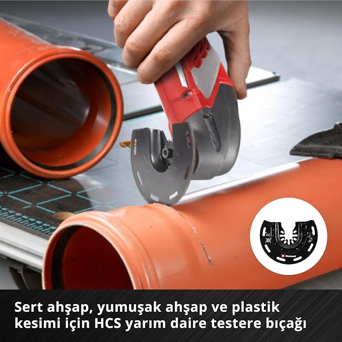 Einhell 6 Parça Multitool Seti (Dalma, HCS Yarım Daire, CrV Dalma, Karbür Uçlu Yarım Daire Testere Bıçağı, Karbür Delta Rasp, Esnek Spatula – Open Back bağlantılı) - 49708106 - Görsel 4