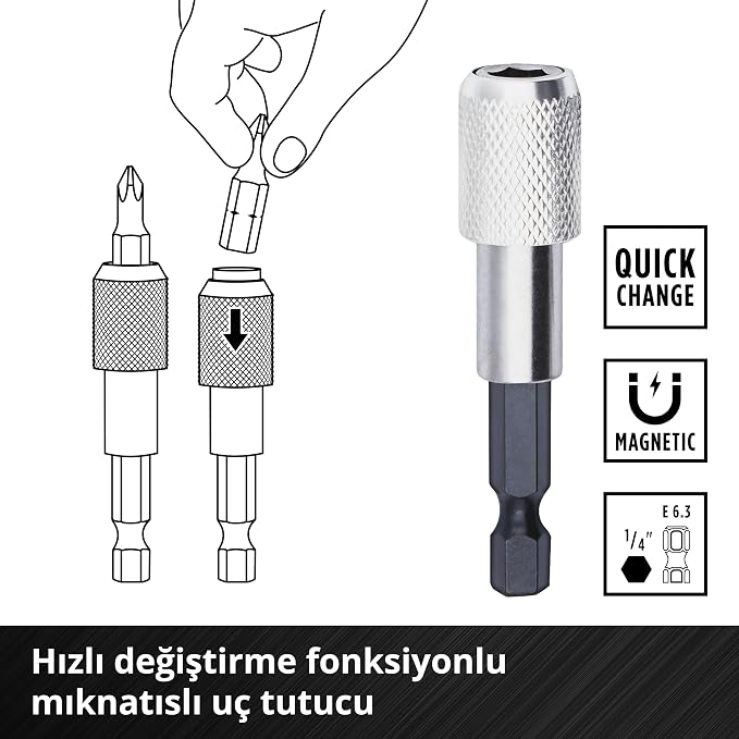 M-CASE 33 Parça Uç Seti (S2 çelikten yapılmış 50 mm uçlara sahip akülü vidalamalar ve elektrikli matkaplar için,hızlı değiştirilebilir uç tutucu, saklama kutusu) - 49118903 - Görsel 4