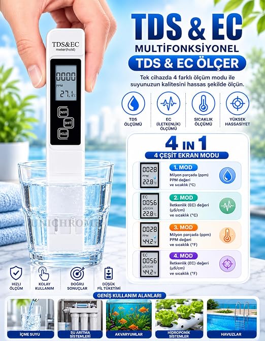 Metre Su Ölçme Termometre Kaliteli Su İletkenlik Test Cihazı Topraksız Tarım - Görsel 3