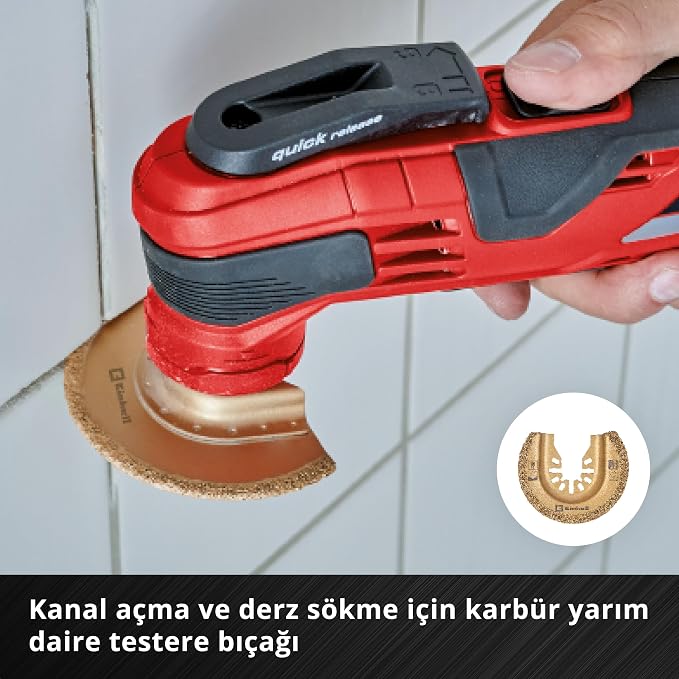 Einhell 6 Parça Multitool Seti (Dalma, HCS Yarım Daire, CrV Dalma, Karbür Uçlu Yarım Daire Testere Bıçağı, Karbür Delta Rasp, Esnek Spatula – Open Back bağlantılı) - 49708106 - Görsel 5