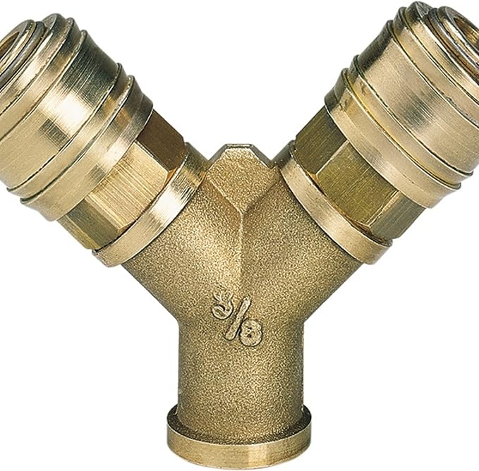 Çift Girişli Basınçlı Hava Çıkış Borusu C. R3/8" (Kompresör Aksesuarı, 2'li hava dağıtıcı, 2x hızlı bağlantı, pirinçten) - 4139680 - Görsel 2