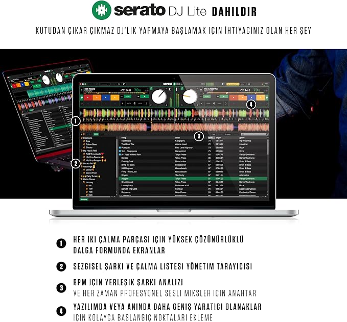 Mixtrack Pro FX 2 Deck DJ Controller | 2 Deck, 3 Bantlı EQ DJ Mikseri, 16 Pad, 2 Efekt Pedalı, Ses Arabirimi, Serato DJ Lite - Görsel 4