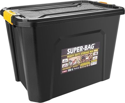 Bag 60 L Kapaklı Saklama Kutusu, Ağır Hizmet Depolama Kutusu, Çok Amaçlı Plastik Koli ve Düzenleme Kutusu, Kilitli Kapaklı, Ev Garaj Depo Ofis Kullanımı