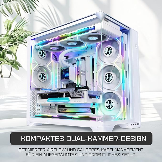 Li O11 Vision Compact ATX Mid-Tower Oyun PC Kasası - Alüminyum ve Temperli Cam (Beyaz) - Görsel 2