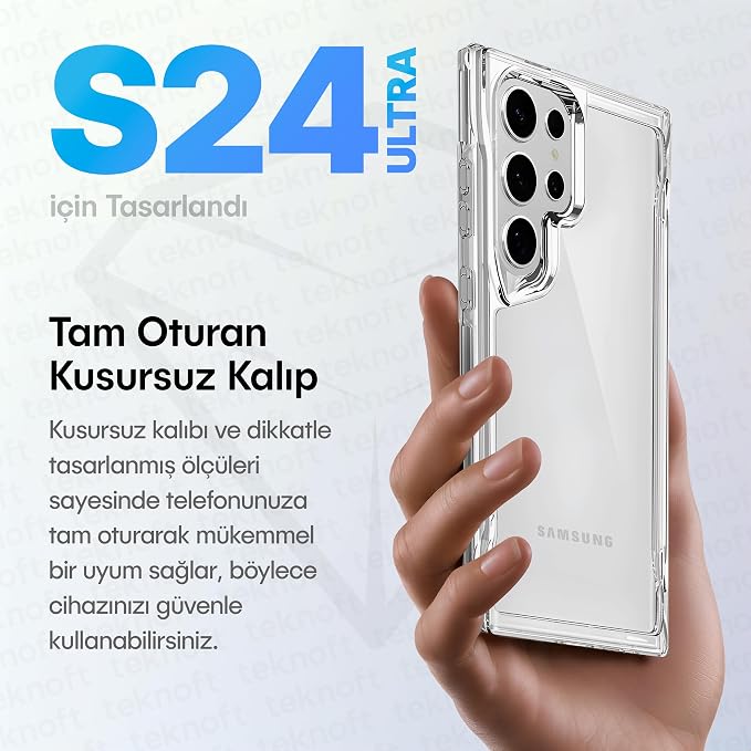 Samsung Galaxy S24 Ultra için Crystal Armor Serisi Şok Emici Yumuşak Silikon Kenar Arkası Sert Polikarbonat Darbeye Dayanıklı Şeffaf Kılıf (Galaxy S24 Ultra) - Görsel 3