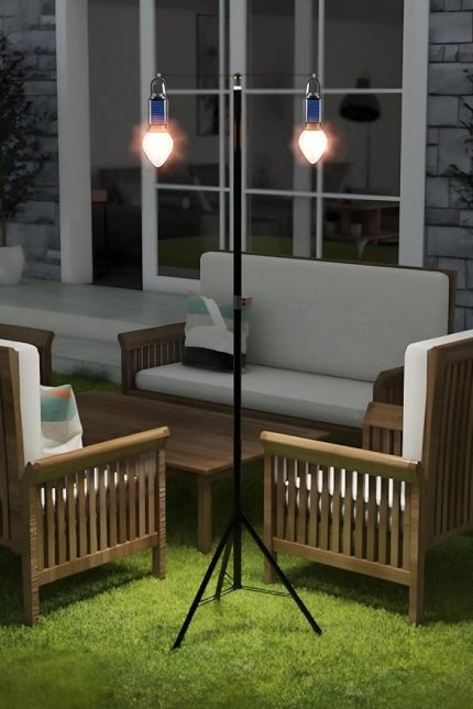 2 Lambalı, Askılı, 3 Modlu, Şarjlı, Led Solar Güneş Enerjili, 2 MT Metal STANDLI, Su Geçirmez, Kitap Okuma Işığı, Kamp, avcılık, Balıkçılık, Garaj, Güverte, Balkon Dekorasyonu, (Damla)