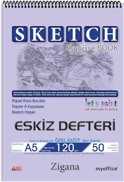 Zigana A5 Spiralli Eskiz Defteri, 50 Yaprak, 120 gr