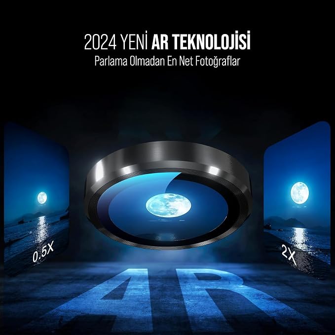 iPhone 16 Pro Max / iPhone 16 Pro / 17 Pro Max / 17 Pro İle Uyumlu Kamera Lens Koruyucu Kolay Kurulum Safir Parmak İzi Bırakmayan Anti-Reflective (Siyah) - Görsel 3