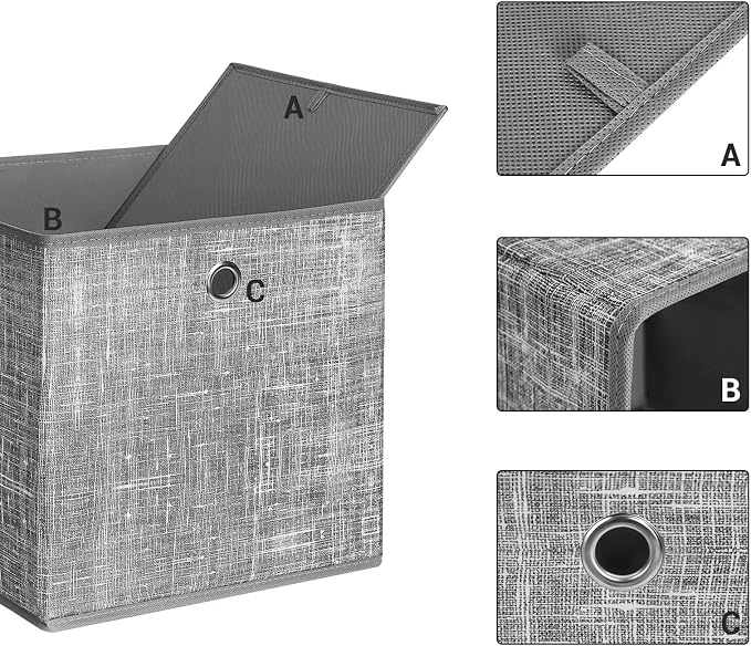 Saklama Kutusu, 6'lı Set, Dokunmamış Kumaştan Yapılmış Saplı Düzenleme Kutuları, Katlanır Kutu, Giysi Saklama, Benekli Gri | Dokusuz kumaştan düzenleme kutuları, metal halkalı, küp raf için, gri ve güvercin grisi, TINA koleksiyonu RFB02LG-3 - Görsel 5