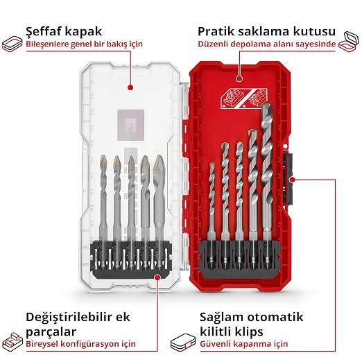 Einhell S-CASE 10 Parça Karbür Fayans Matkap Ucu Seti (Takım Çeliğinden Üretilmiştir, Özel Taşlanmış Karbür Plaka, Merkezleme Ucu, Çift Helis, E 6.3 Sap, Saklama Kutusu Dahil) - 49051410 - Görsel 3