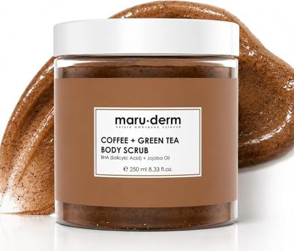 Kahve ve Yeşil Çay Özlü Vücut Peelingi – BHA & Jojoba Yağı ile Arındırıcı, Söğüt Kabuğu Özütlü Peeling, 250 ML