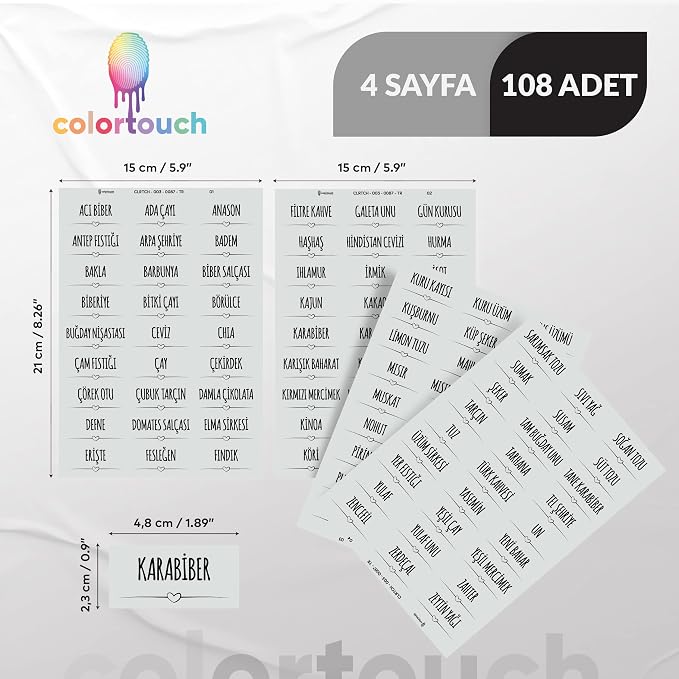Baharatlık Etiketleri - 108 Adet Kendinden Yapışkanlı Çıkartma - Suya Dayanıklı Beyaz Baharat Kutuları İçin - Görsel 3
