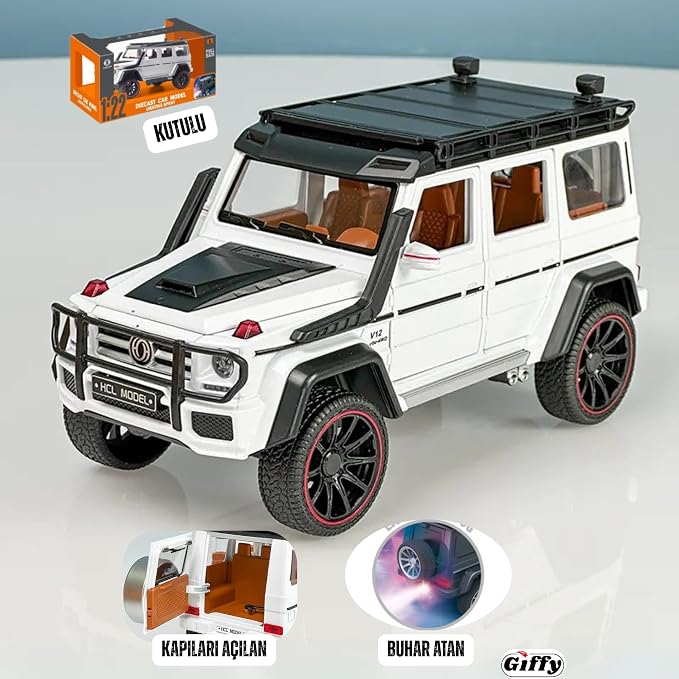 G Seri Arazi Aracı Die Cast Model Kutulu Buhar Atan Çek Bırak Full Fonksiyon Kapıları Açılan 1:22 Ölçek Model Araba Kutulu Koleksiyonluk Ürün (Beyaz) - Görsel 2