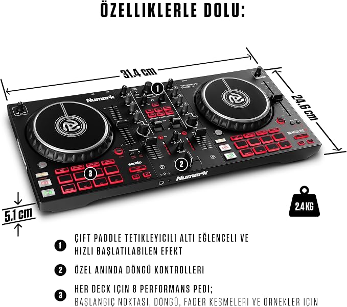 Mixtrack Pro FX 2 Deck DJ Controller | 2 Deck, 3 Bantlı EQ DJ Mikseri, 16 Pad, 2 Efekt Pedalı, Ses Arabirimi, Serato DJ Lite - Görsel 5