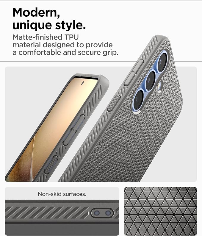 Galaxy S25 Plus ile Uyumlu Kılıf Liquid Air Kaymaz Dokulu Yüzey Gri Kapak - ACS08980 (Spigen TR Garantili) - Görsel 5