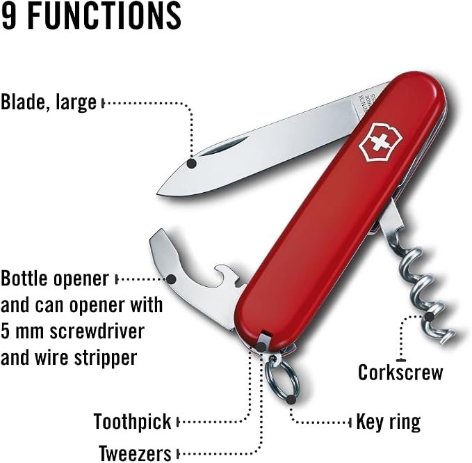 İsviçre çakısı, Waiter, Swiss Army Knife, çok amaçlı alet, 9 fonksiyonlu, bıçak, büyük, şişe açacağı, konserve açacağı, kırmızı - Görsel 4
