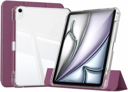 iPad Pro 12.9 3./4./5./6. Nesil ile uyumlu Kılıf Kalem Bölmeli Akrilik Şeffaf Ayrılabilir Case 2018-2022 Mürdüm