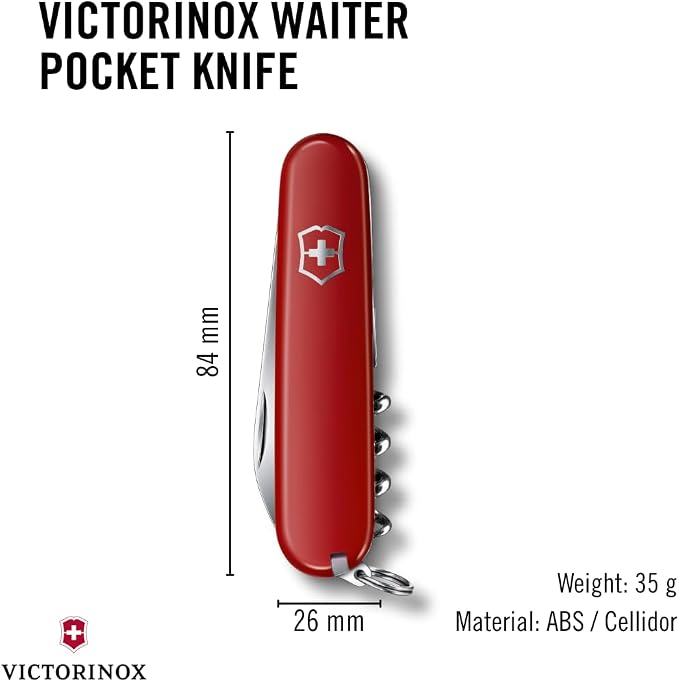 İsviçre çakısı, Waiter, Swiss Army Knife, çok amaçlı alet, 9 fonksiyonlu, bıçak, büyük, şişe açacağı, konserve açacağı, kırmızı - Görsel 3