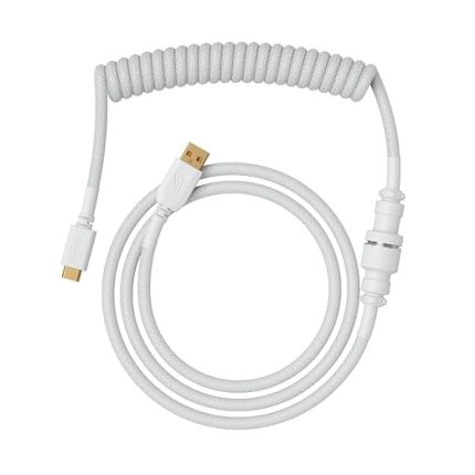 Coiled Keyboard Cable – Coiled USB C Cable Artisan Braided Cables for Mechanical Gaming Keyboard Coiled Cable - Custom Keyboard Cable (White)