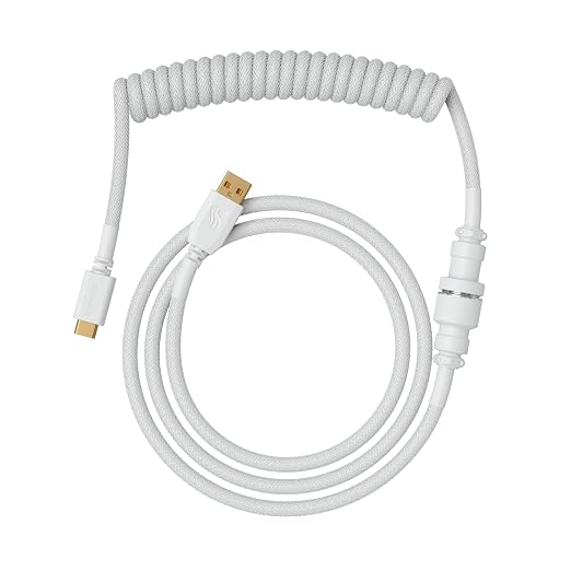 Coiled Keyboard Cable – Coiled USB C Cable Artisan Braided Cables for Mechanical Gaming Keyboard Coiled Cable - Custom Keyboard Cable (White)