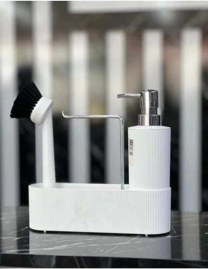 Life 3'lü Krom Kapaklı Beyaz Plastik Deterjanlık Fırçalı Mutfak Banyo Temizlik Seti Düzenleyici MIT1177