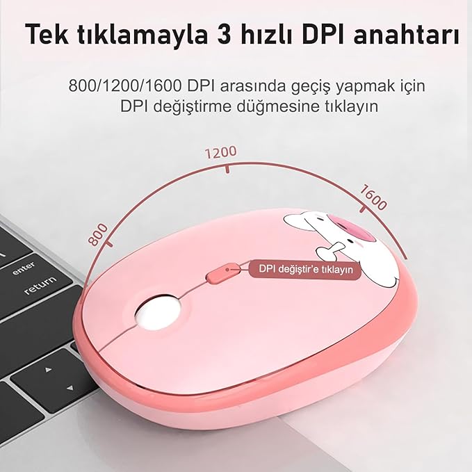 Mofii Ayıcık Desenli Kablosuz Renkli Yuvarlak Tuşlu Klavye Mouse Set-AL4258 (Bej) - Görsel 5