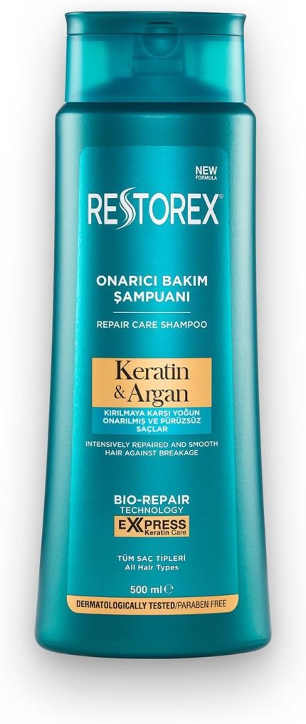 Keratin & Argan Onarıcı Bakım Şampuanı 500ml - Kırılmaya Karşı Yoğun Onarılmış ve Pürüzsüz Saçlar - Tüm Saç Tipleri