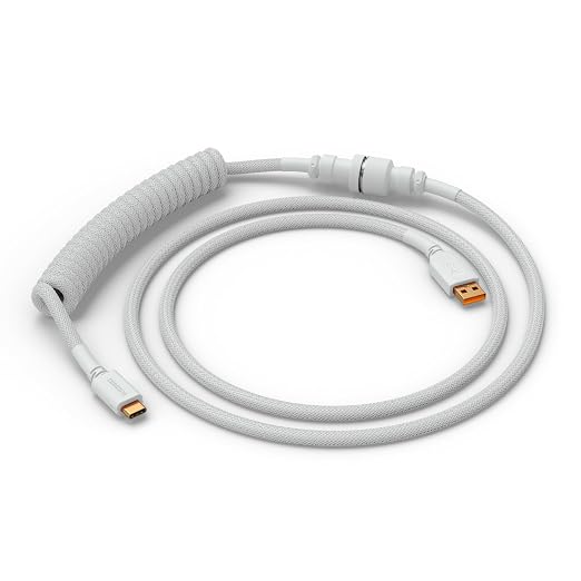 Coiled Keyboard Cable – Coiled USB C Cable Artisan Braided Cables for Mechanical Gaming Keyboard Coiled Cable - Custom Keyboard Cable (White) - Görsel 2