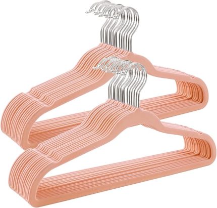 Kadife Elbise Askısı, 30'lu Set, Askı, Ceket Askısı, 41,5 cm Genişliğinde, Elbise Askısı, Ince, 360° Dönebilen Kanca, Mont, Gömlek ve Takım Elbise İçin, Pembe, Crf26Pk