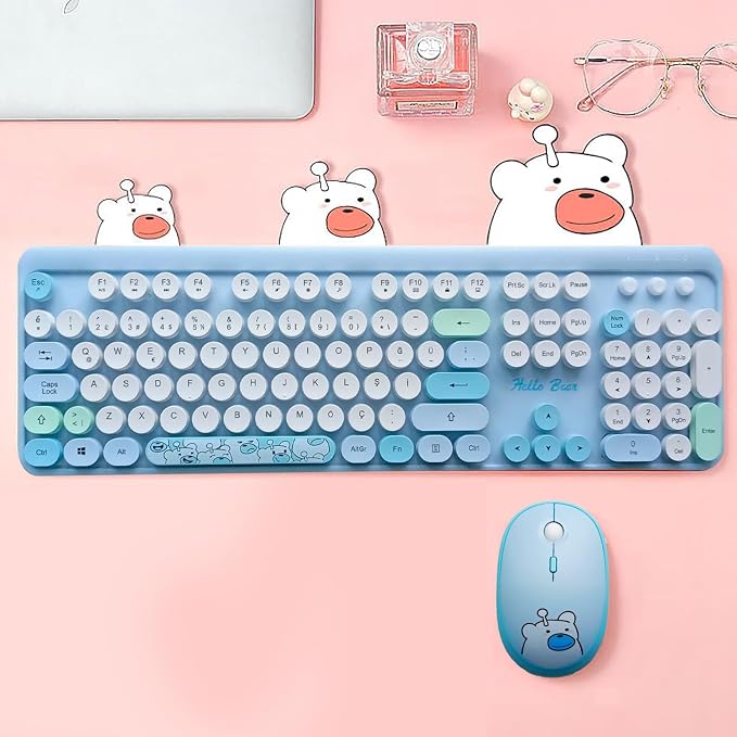 Mofii Ayıcık Desenli Kablosuz Renkli Yuvarlak Tuşlu Klavye Mouse Set-AL4258 (Bej) - Görsel 3