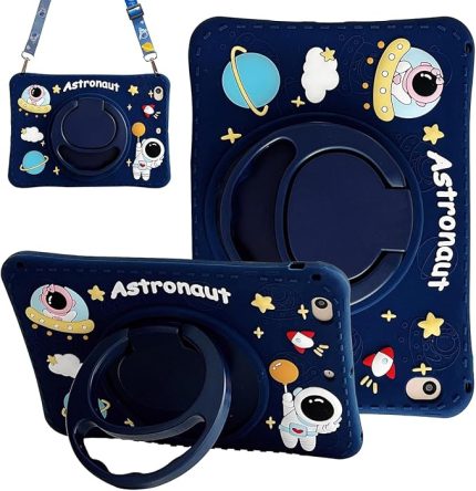 Samsung Galaxy Tab A11 / A9 8.7 inç ile uyumlu Standlı Askılı Karakterli Çocuk Kılıfı - Astronot