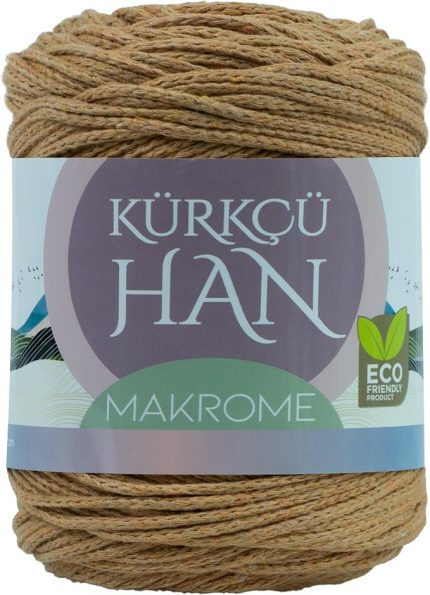 Makrome Ipi 3mm 200gr 120m,%85 Rejenere Pamuk Örgü Ipi - Açık Kahverengi