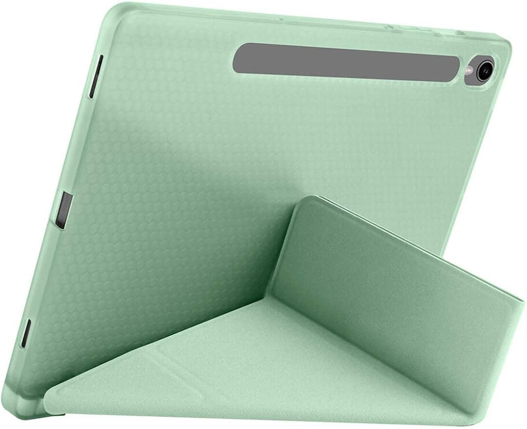 Tab S9 FE 10,9 SM-510 SM-710 Kılıf Tri Folding Kalem Bölmeli Standlı Kabak (Açık Yeşil) - Görsel 4