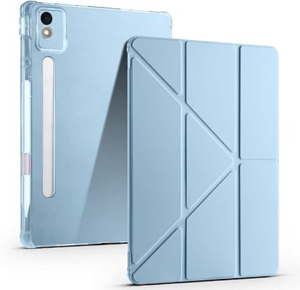 Lenovo idea Tab 7 Pro 12.7 TB-373FU ile Uyumlu Kılıf Silikon Yumuşak 4 Farklı Stand Olabilen Kalem Bölmeli Kapaklı Tablet Kılıfı Mavi