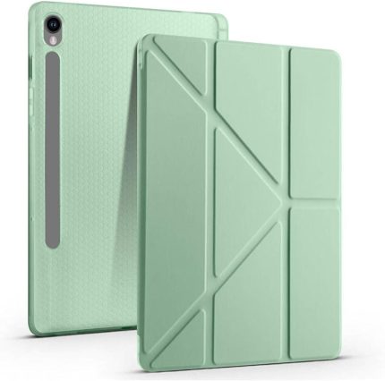 Tab S9 FE 10,9 SM-510 SM-710 Kılıf Tri Folding Kalem Bölmeli Standlı Kabak (Açık Yeşil)