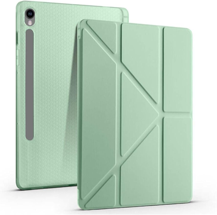 Tab S9 FE 10,9 SM-510 SM-710 Kılıf Tri Folding Kalem Bölmeli Standlı Kabak (Açık Yeşil)